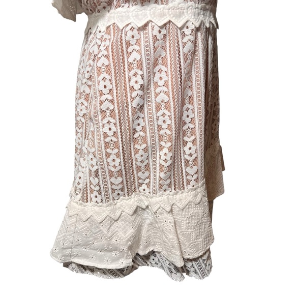 For‎ Love & Lemons White Lace Lovebird Mini Dress Size Large Pockets Flirty NWT - Picture 15 of 16